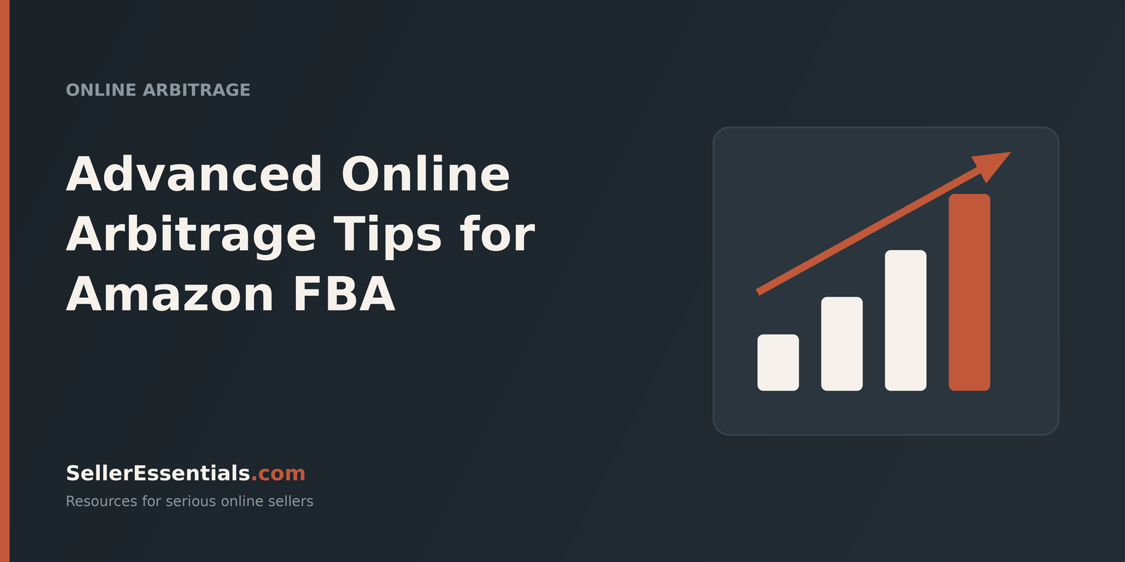 Online arbitrage tips for Amazon FBA: title graphic with a rising bar chart and an upward arrow on a dark background